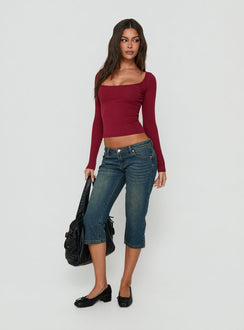 Baseline Rib Scoop Neck Long Sleeve Reversible Top Cherry Lacquer