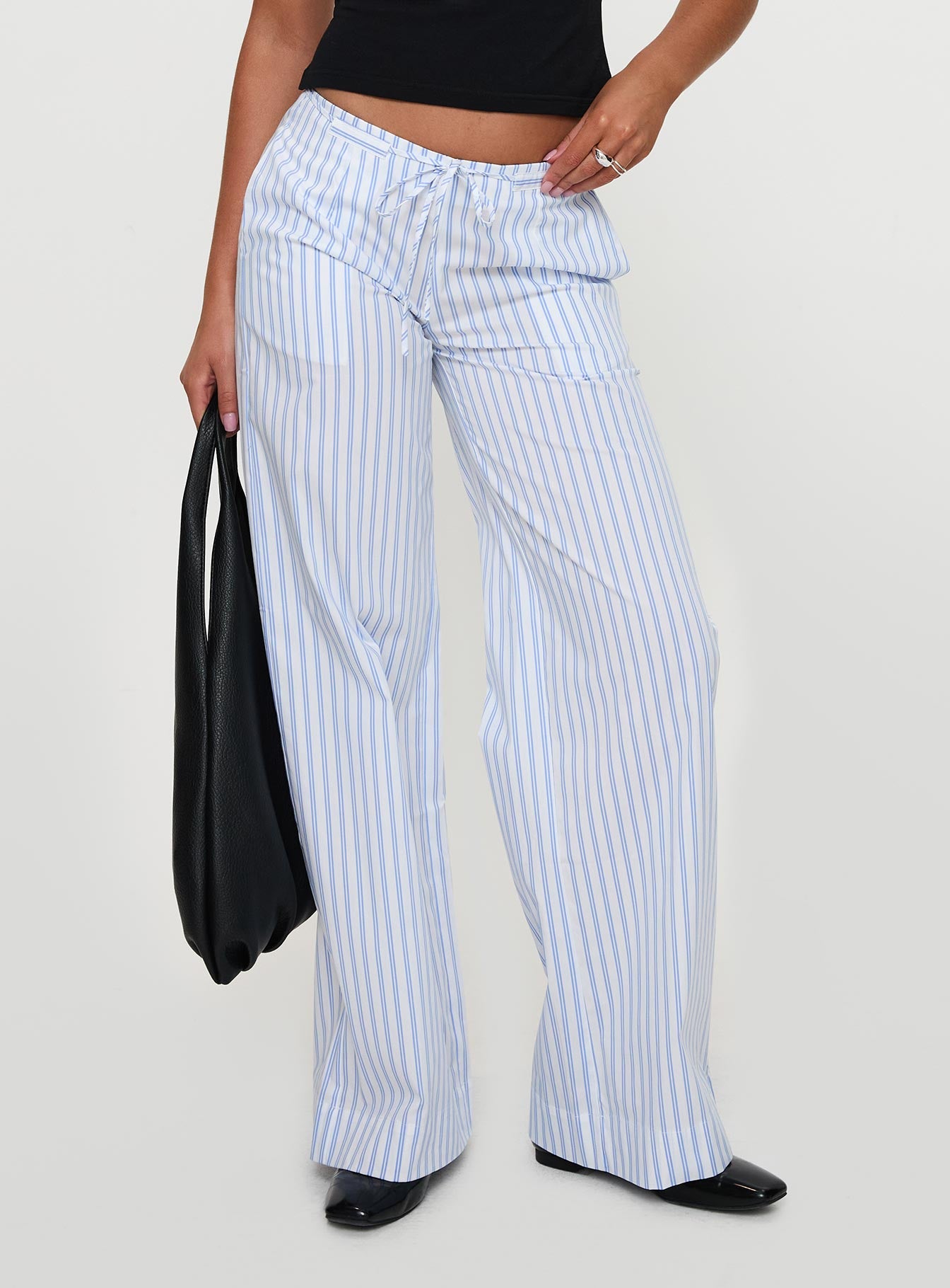 Collied Low Rise Pants Blue / White Stripe | Princess Polly