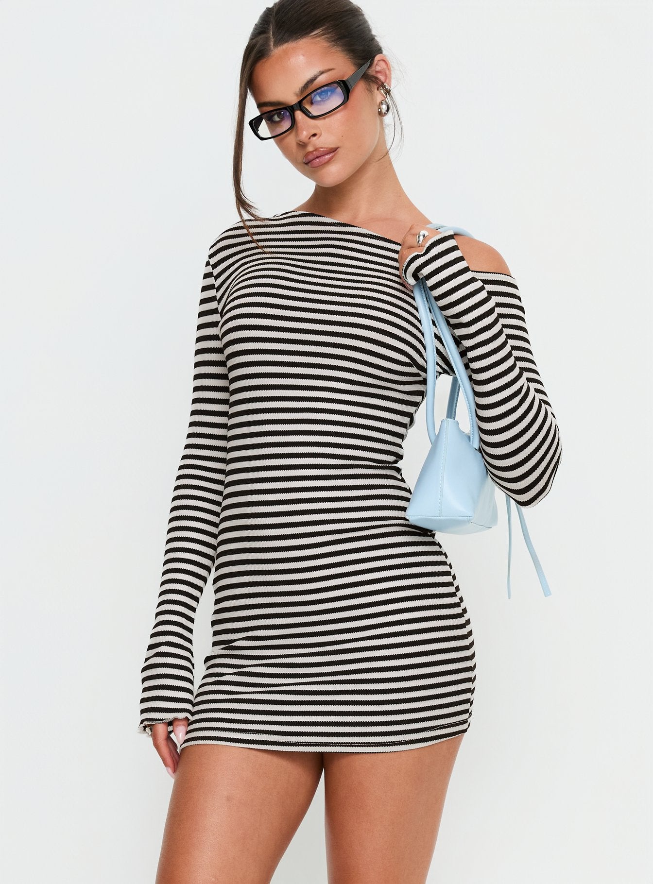 Journi Off Shoulder Long Sleeve Mini Dress Black | White Stripe | Black | White Stripe | Womens | Princess Polly Lower Impact Journi Off Shoulder Long Sleeve Mini Dress Black | White Stripe | Black | White Stripe | Womens | Princess Polly Lower Impact