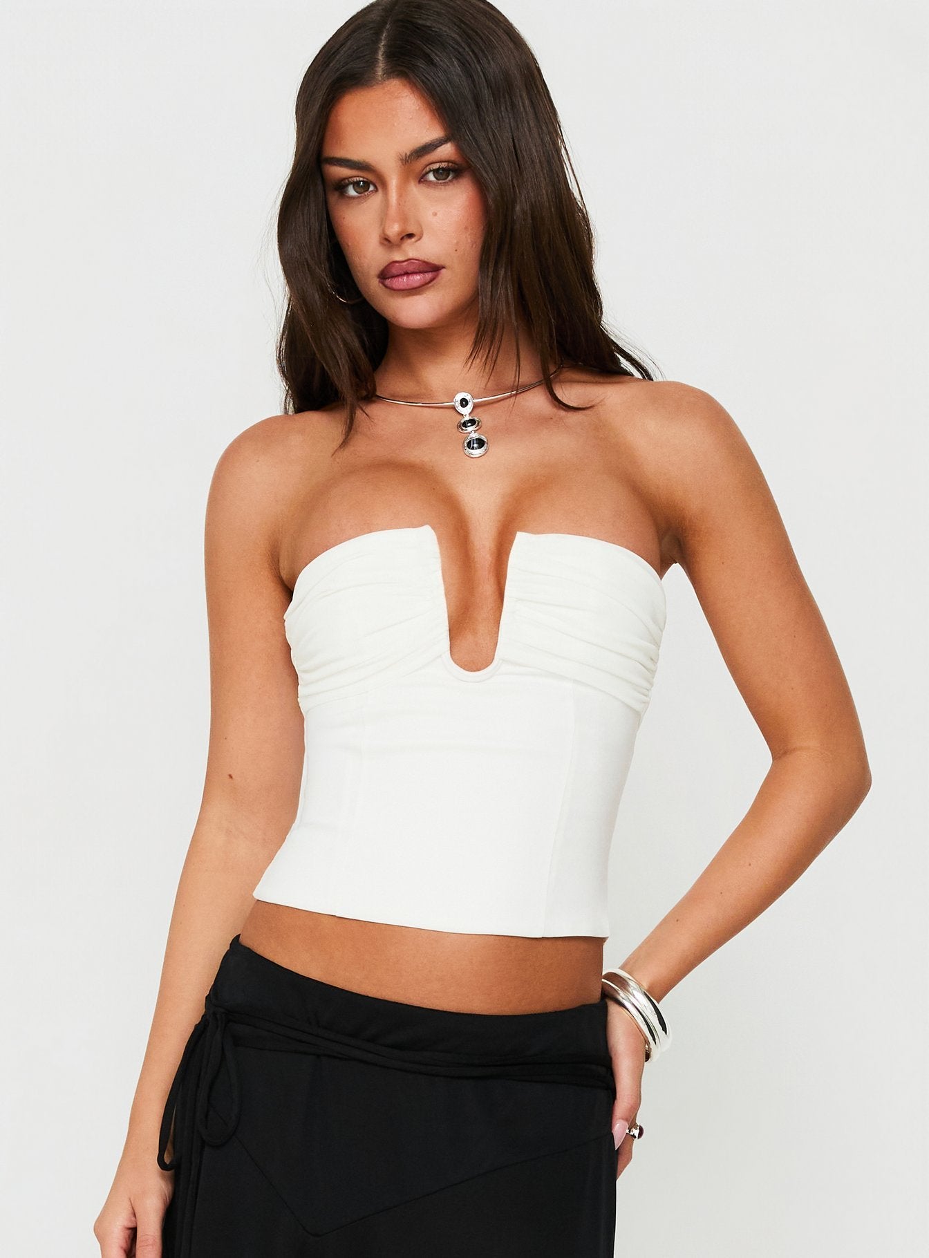 Karisma Strapless Ruched Top White