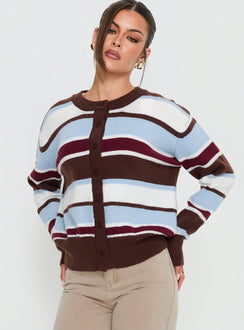 Soline Knit Cardigan Blue / Brown Stripe