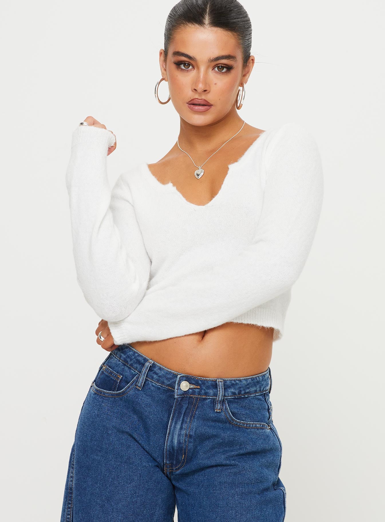 Shalini long sleeve top white