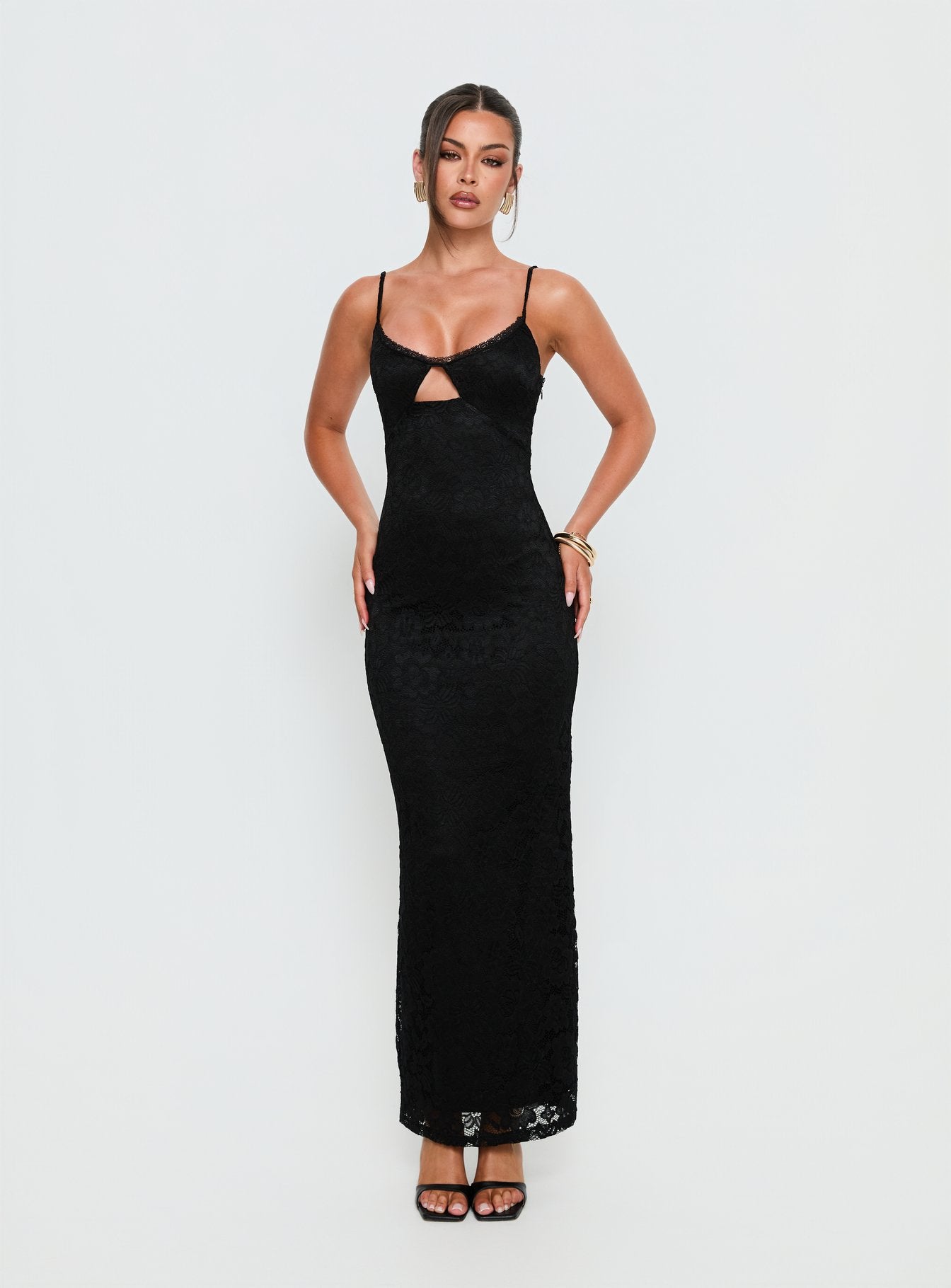 knee length dresses for ladies SHOWOUT LONG SLEEVE LACE MAXI DRESS BLACK – AKIRA main image 0