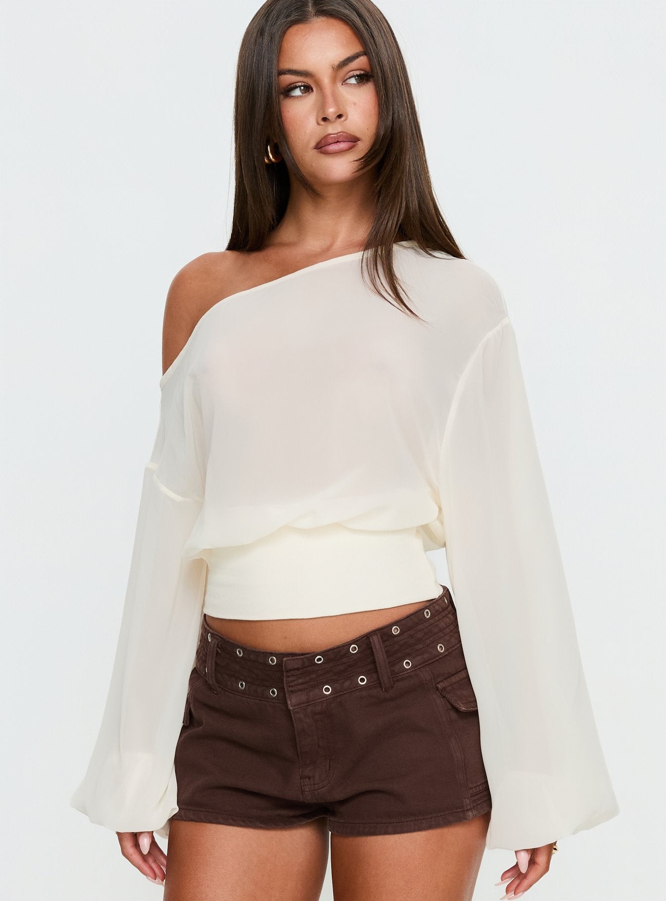 Idalina Slouchy Chiffon Top Cream | Princess Polly