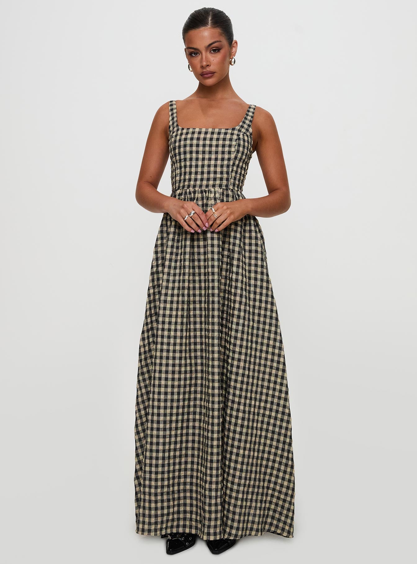Cartmel Check Maxi Dress Black | Cream Petite | Black | Cream | Womens