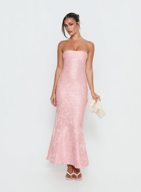 Lips Are Sealed Strapless Lace-Up Back Maxi Dress | Pink | Womens | Princess Polly Lips Are Sealed Strapless Lace-Up Back Maxi Dress | Pink | Womens | Princess Polly