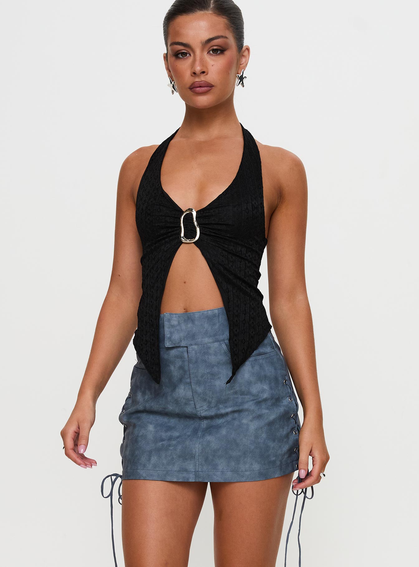 Ceejay Faux Leather Mini Skirt Slate