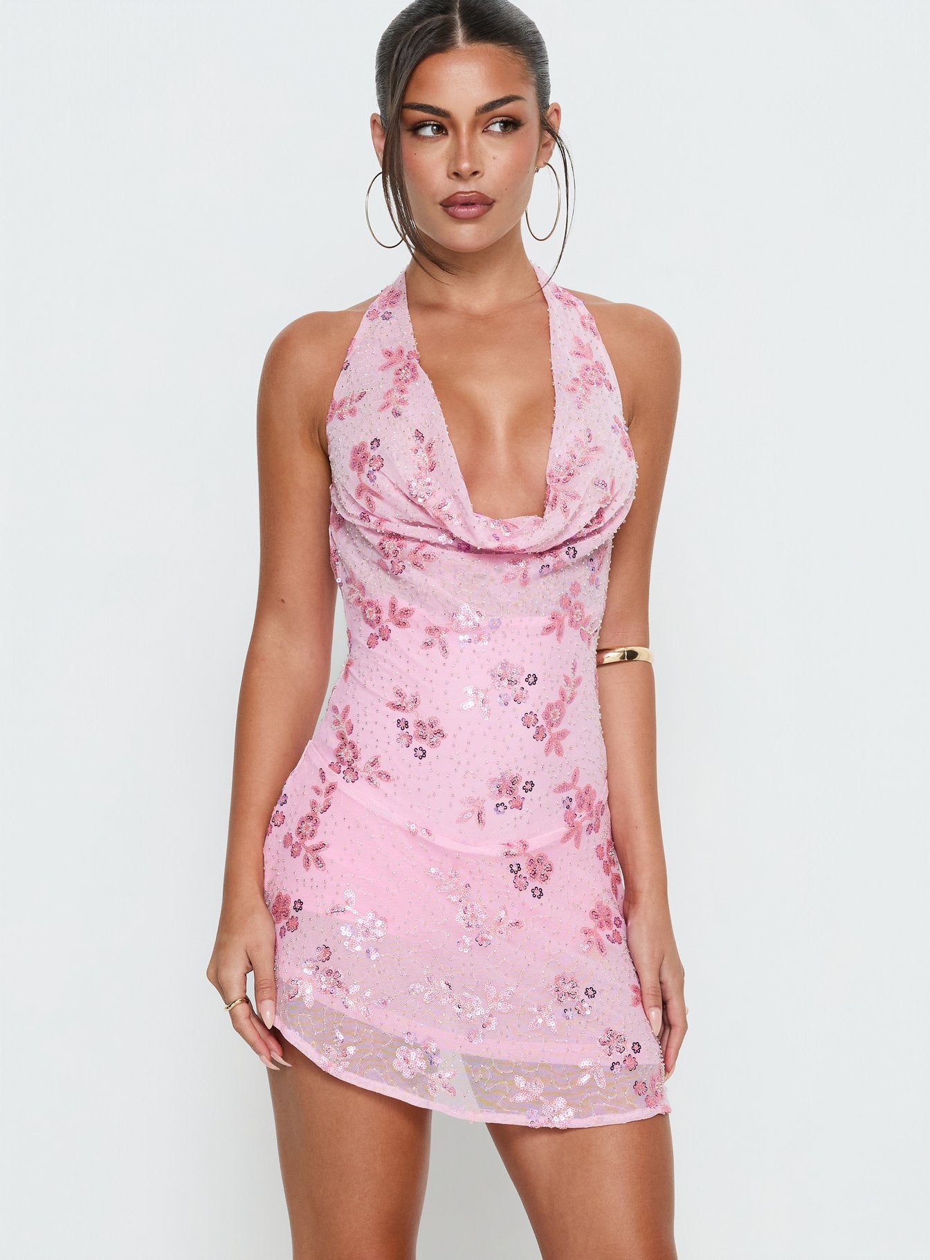 Longer Daylight Cowl Halter Playsuit Pink