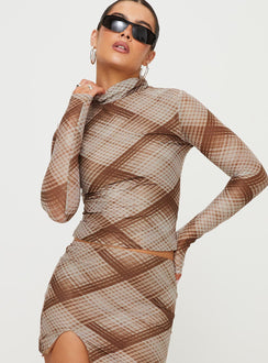 product Princess Polly Full Sleeves High Neck  Another Dreamer Long Sleeve Top Brown Check