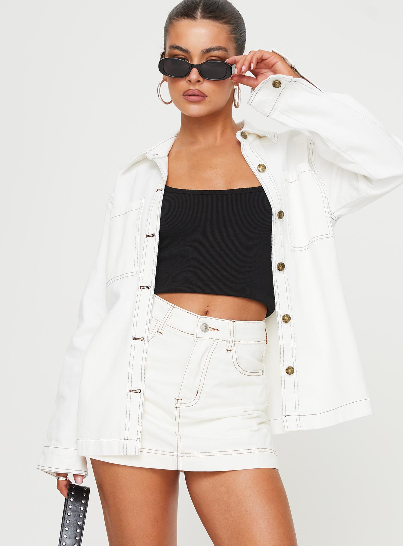 Katlynne denim mini skort white