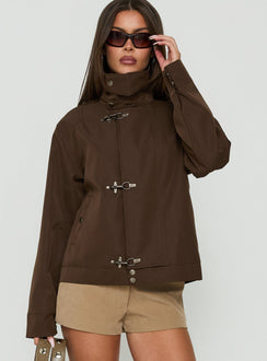 Imanie Funnel Neck Jacket Chocolate