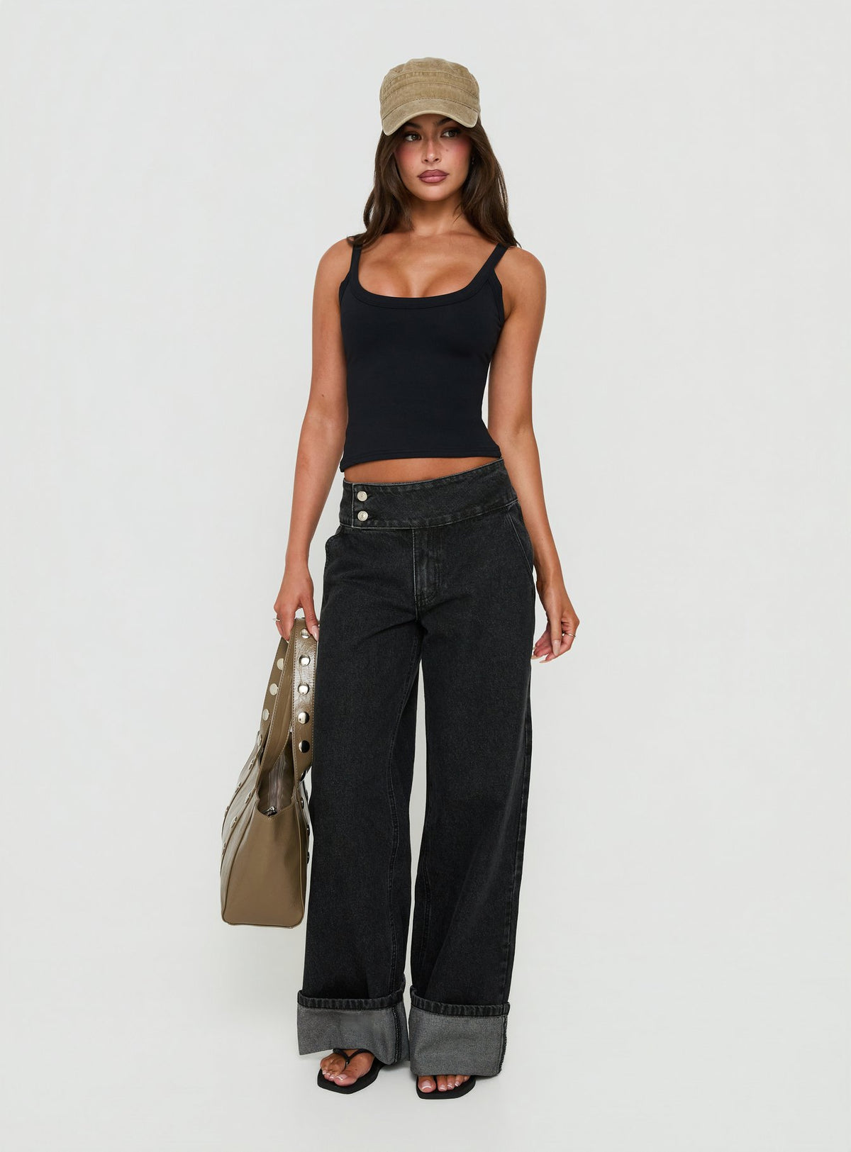 Nikoletta Foldover Jeans Washed Black