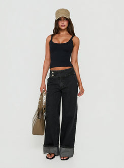 Nikoletta Foldover Jeans Washed Black