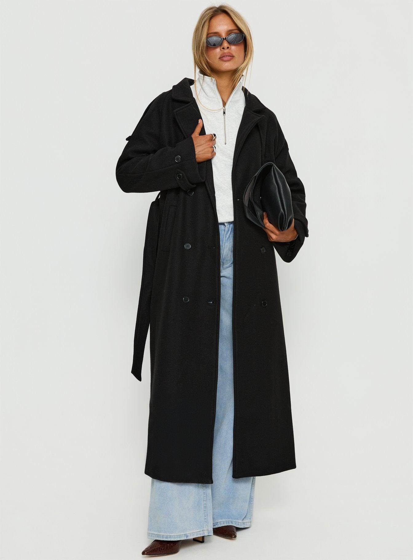 Karlita Longline Trench Coat Black | Princess Polly