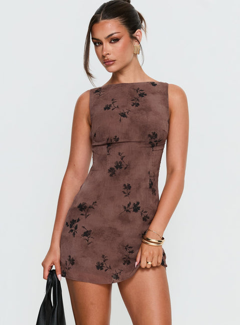 princess polly brown floral dress Marilyn Mini Dress Brown / Floral