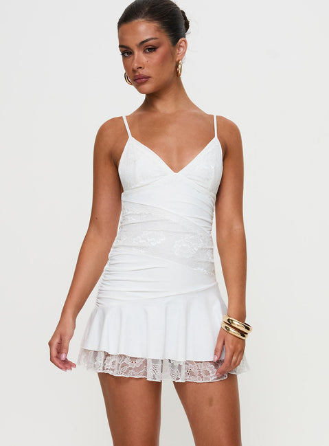 Love Is Alive Lace Backless Mini Dress | White | Womens | Princess Polly Lower Impact Love Is Alive Lace Backless Mini Dress | White | Womens | Princess Polly Lower Impact