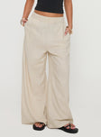 back view of model wearing Princess Polly Pellegrini Linen Wide Leg Pants Natural High Waisted Pants 