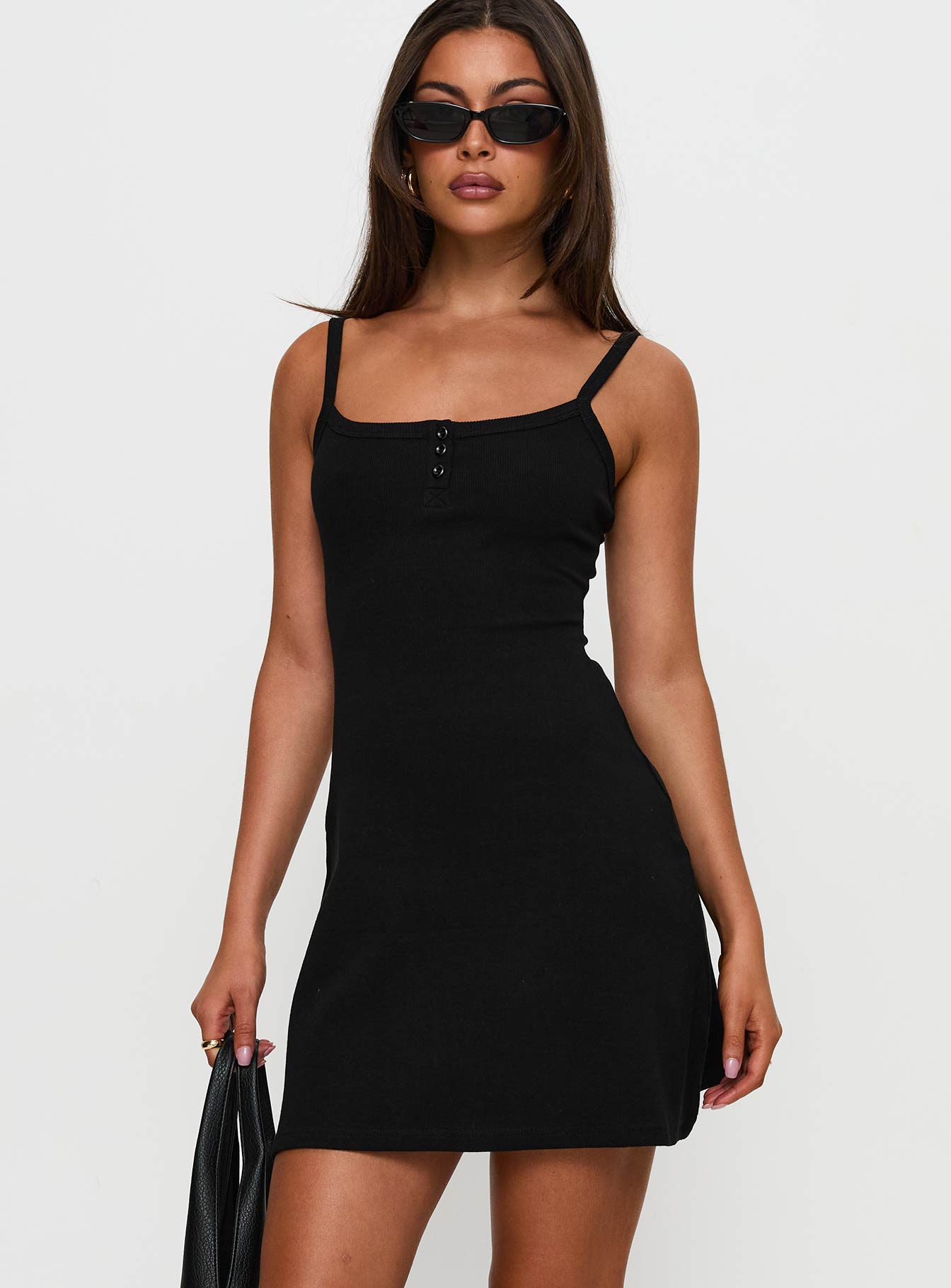 Baseline Rib Mini Dress Black | Princess Polly Baseline Rib Mini Dress Black | Princess Polly