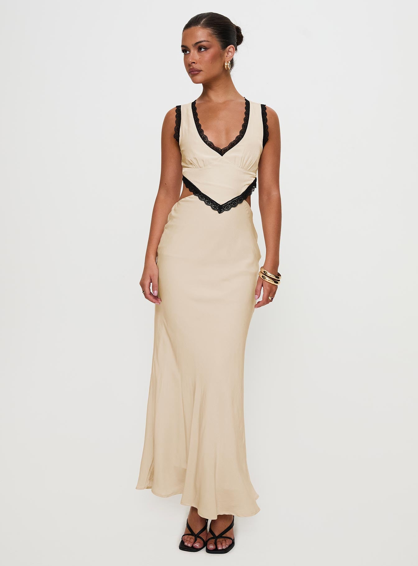 Keila Lace Trim Maxi Dress Cream / Black | Princess Polly Keila Lace Trim Maxi Dress Cream / Black | Princess Polly