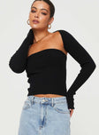 Knit Top Two-piece top, slim fitting, knit material, strapless tube top, matching long sleeve bolero