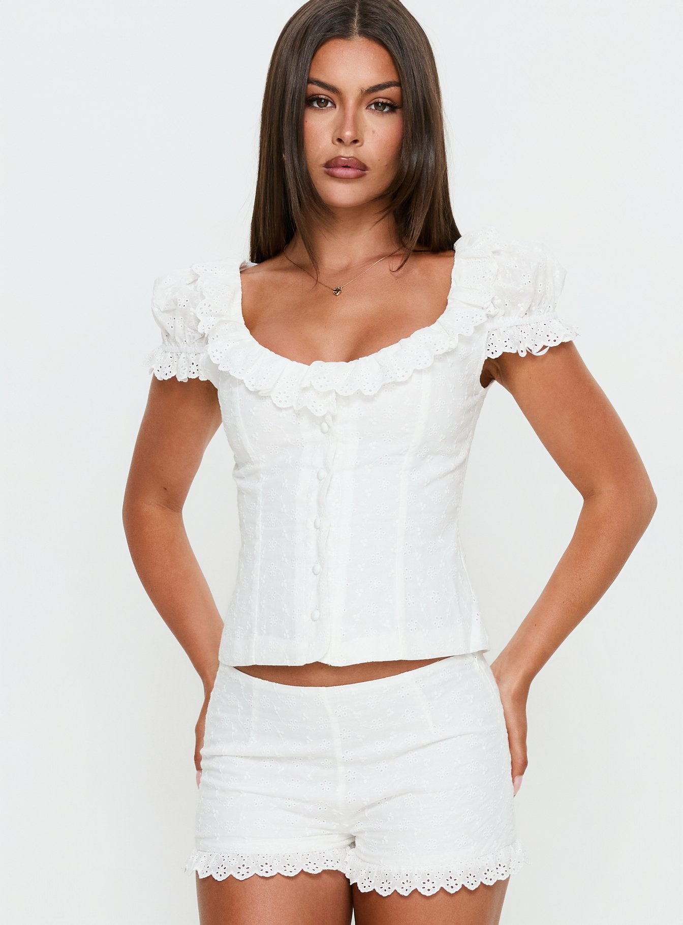 Caily Frill Short Sleeve Top White | Princess Polly