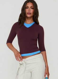 Briellah Layered 3/4 Sleeve Top Plum / Blue