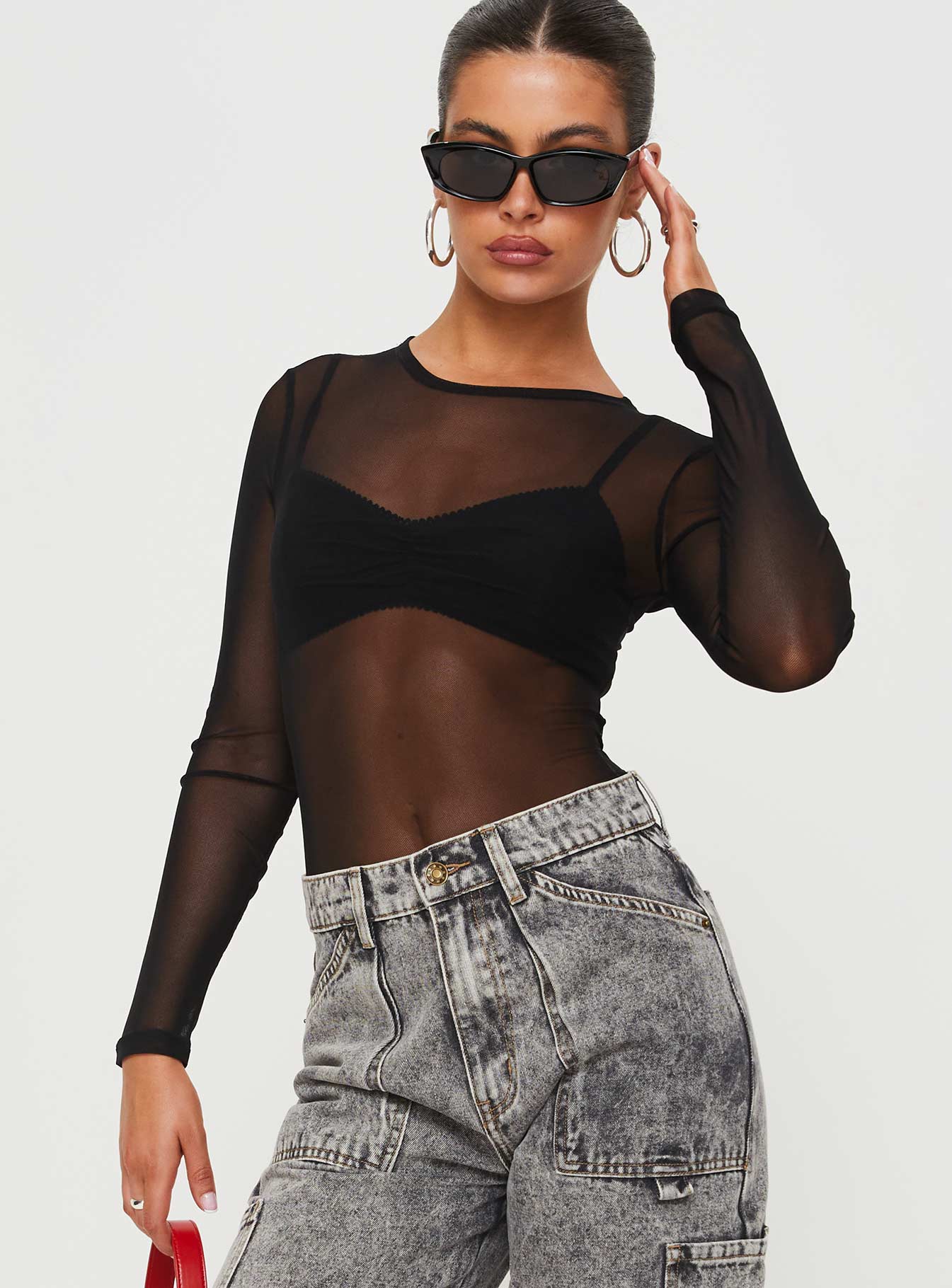 Minsky long sleeve mesh bodysuit black