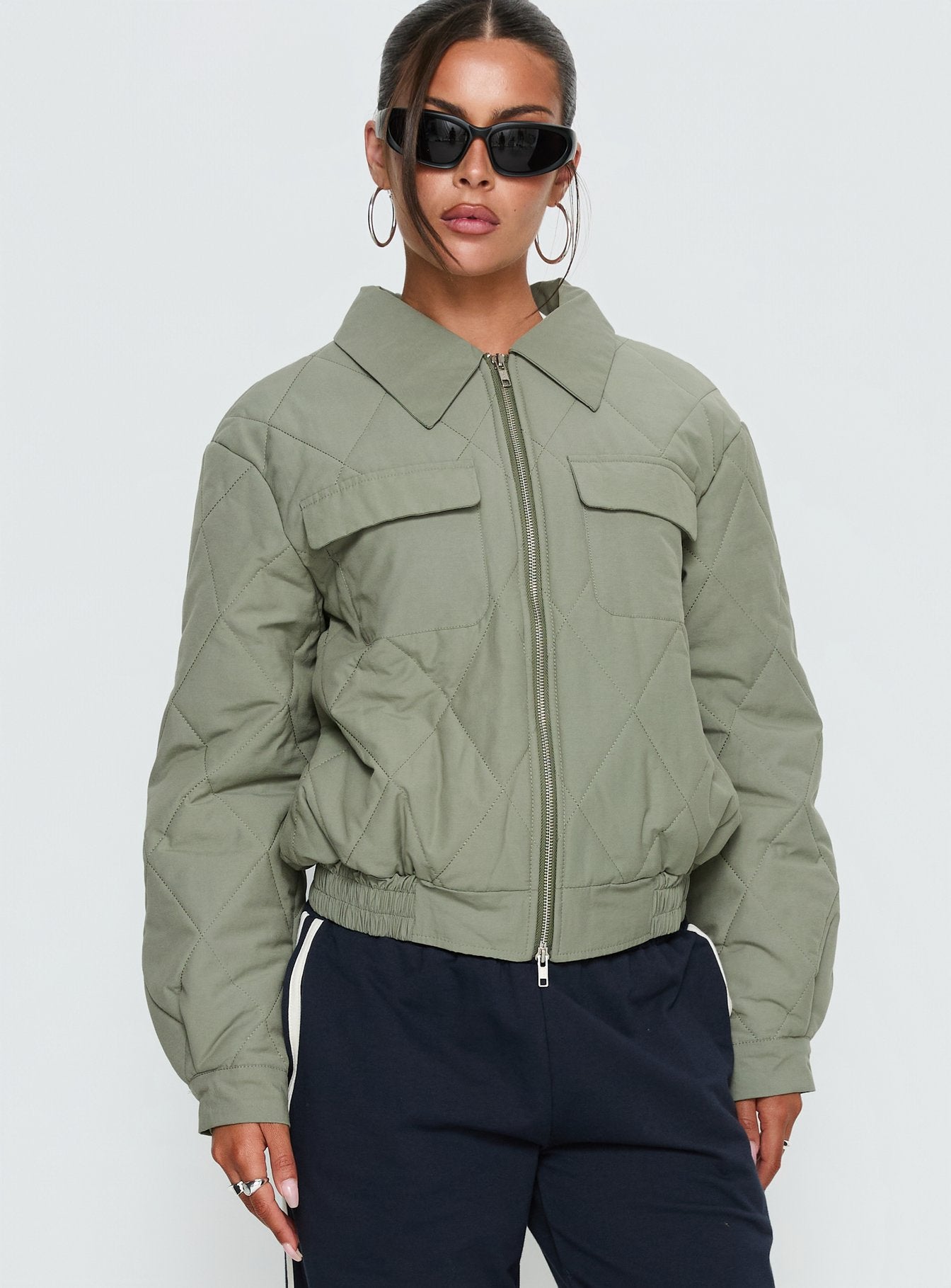 Denvar Quilted Bomber Jacket Green | Princess Polly