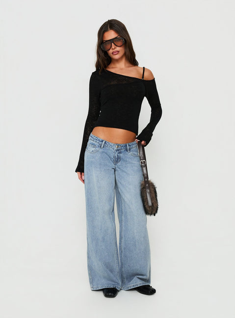 Picco Ultra Low Rise Wide Leg Jeans Light Blue Wash