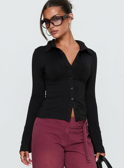 Solina Long Sleeve Collared Top Black