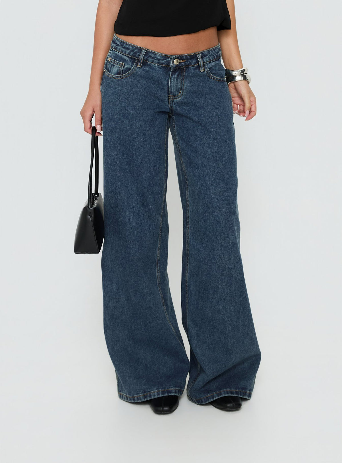 Picco Ultra Low Rise Wide Leg Jeans Dark Blue Wash Petite
