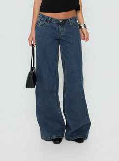 Picco Ultra Low Rise Wide Leg Jeans Dark Blue Wash Petite