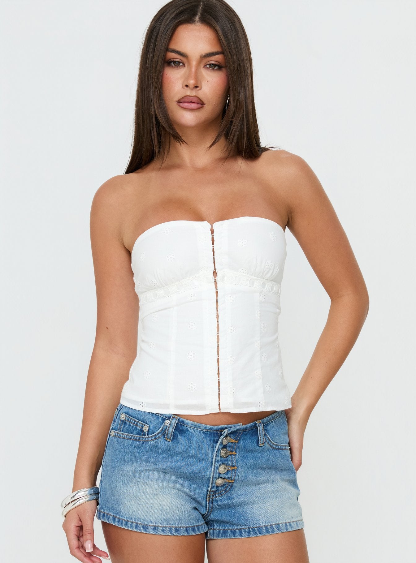 Speechless Lace Trim Strapless Top | White | Womens Speechless Lace Trim Strapless Top | White | Womens