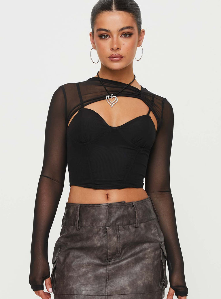Long sleeve mesh crop top Strappy design, ruching detail, adjustable straps for under top, cannot be worn separately  Good stretch, lined bust  Princess Polly Lower Impact