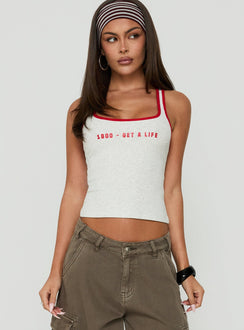 1800 Get A Life Graphic Racer Back Tank Grey / Red