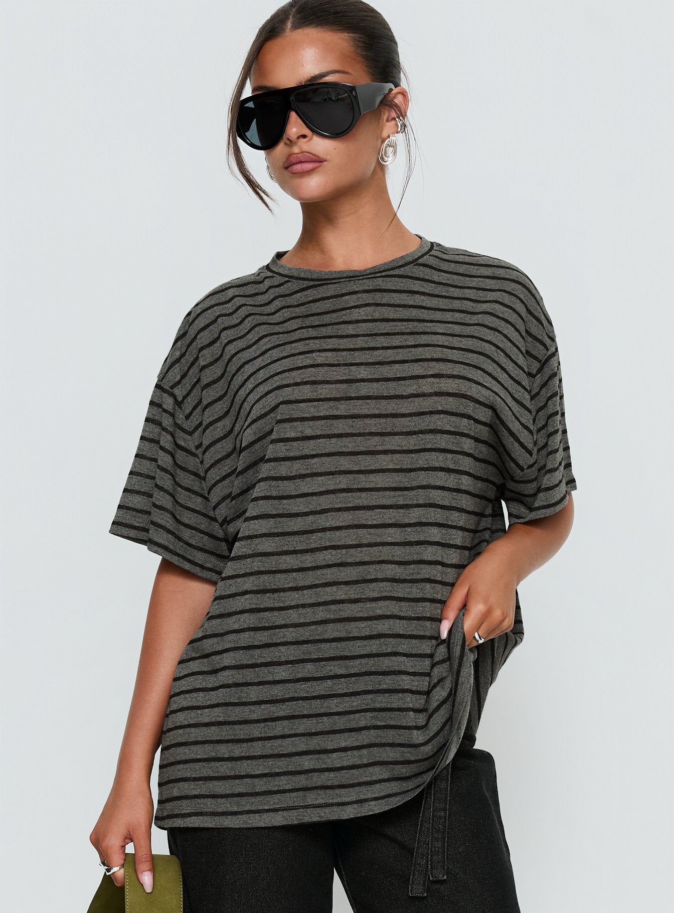 Zaydee Oversized Tee Grey / Black Stripe