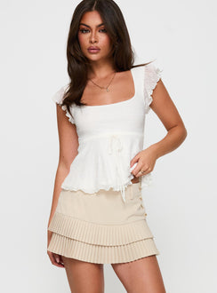   front view of model wearing Princess Polly Last Night Ruffle Mini Skirt Beige Mini Skirts 