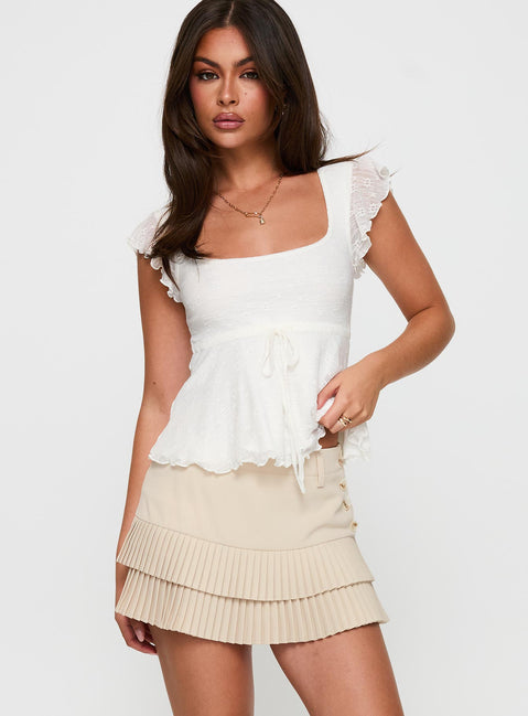   front view of model wearing Princess Polly Last Night Ruffle Mini Skirt Beige Mini Skirts 