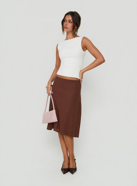 Such Delight Linen Midi Skirt Chocolate