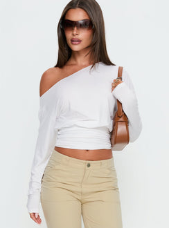 Ashlinn Off Shoulder Long Sleeve Drapey Top White