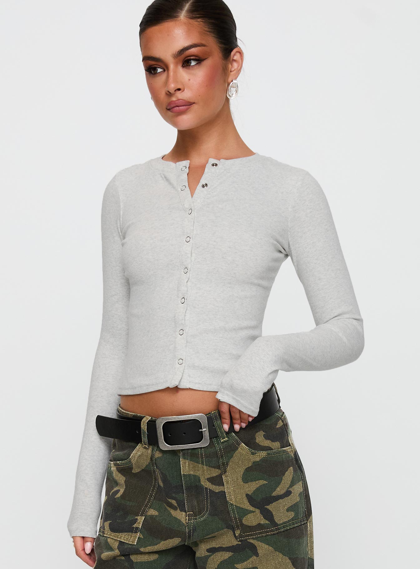 Sandra Dee Knit Top Grey Marle | Princess Polly