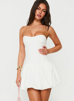 Celestie Strapless Bubble Hem Mini Dress White