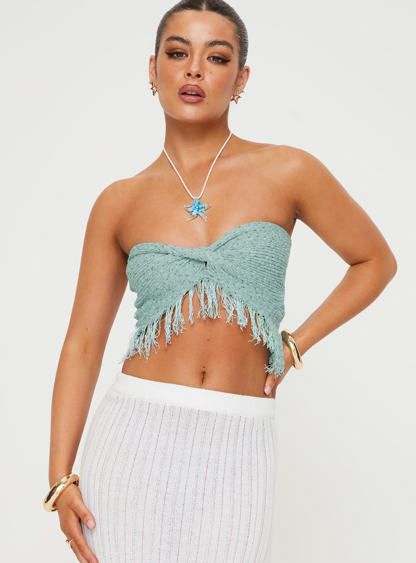 Kovac reversible fringe tube top blue