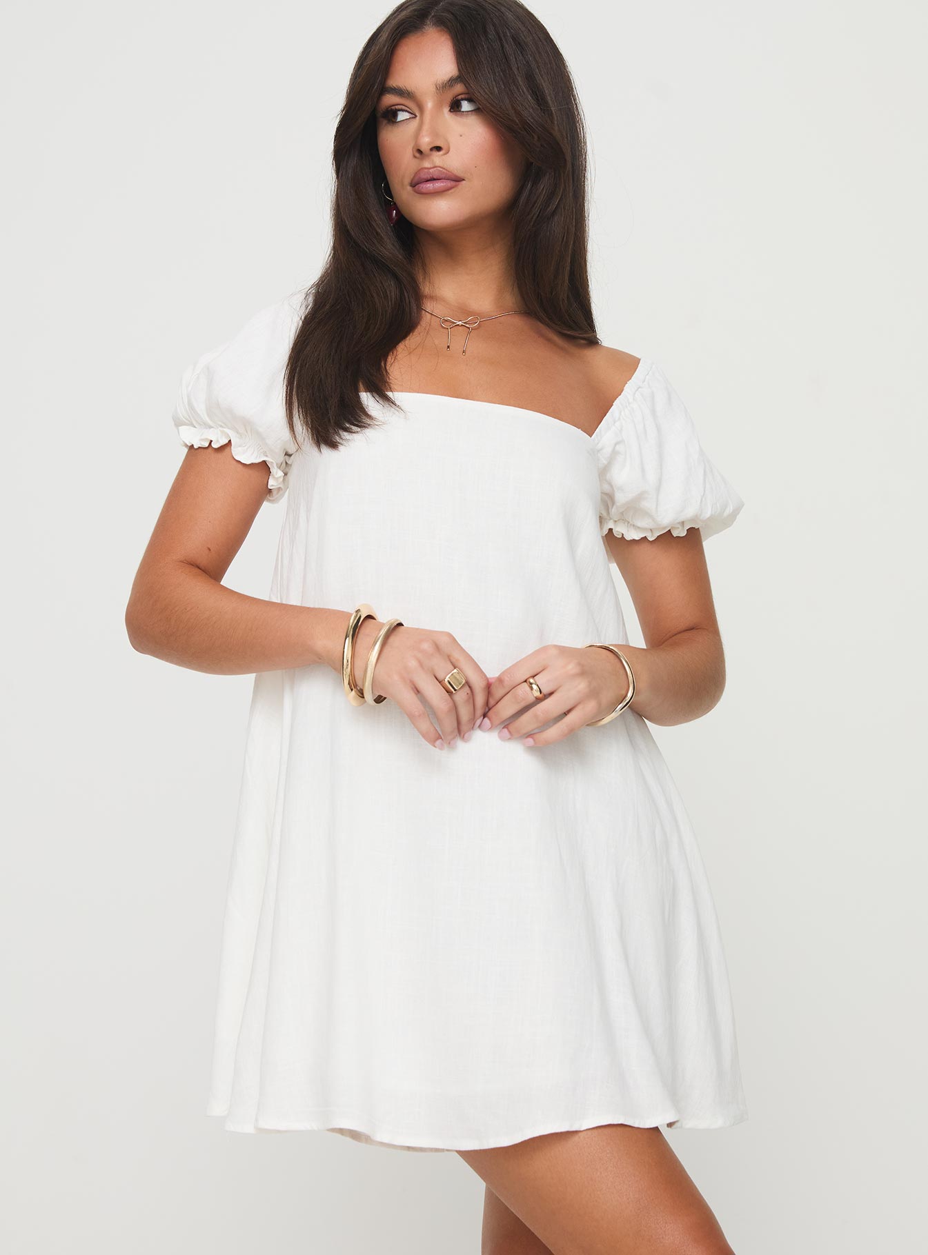 Beyond linen blend mini dress white