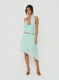 Evaleine Asymmetrical Chiffon Midi Skirt Blue