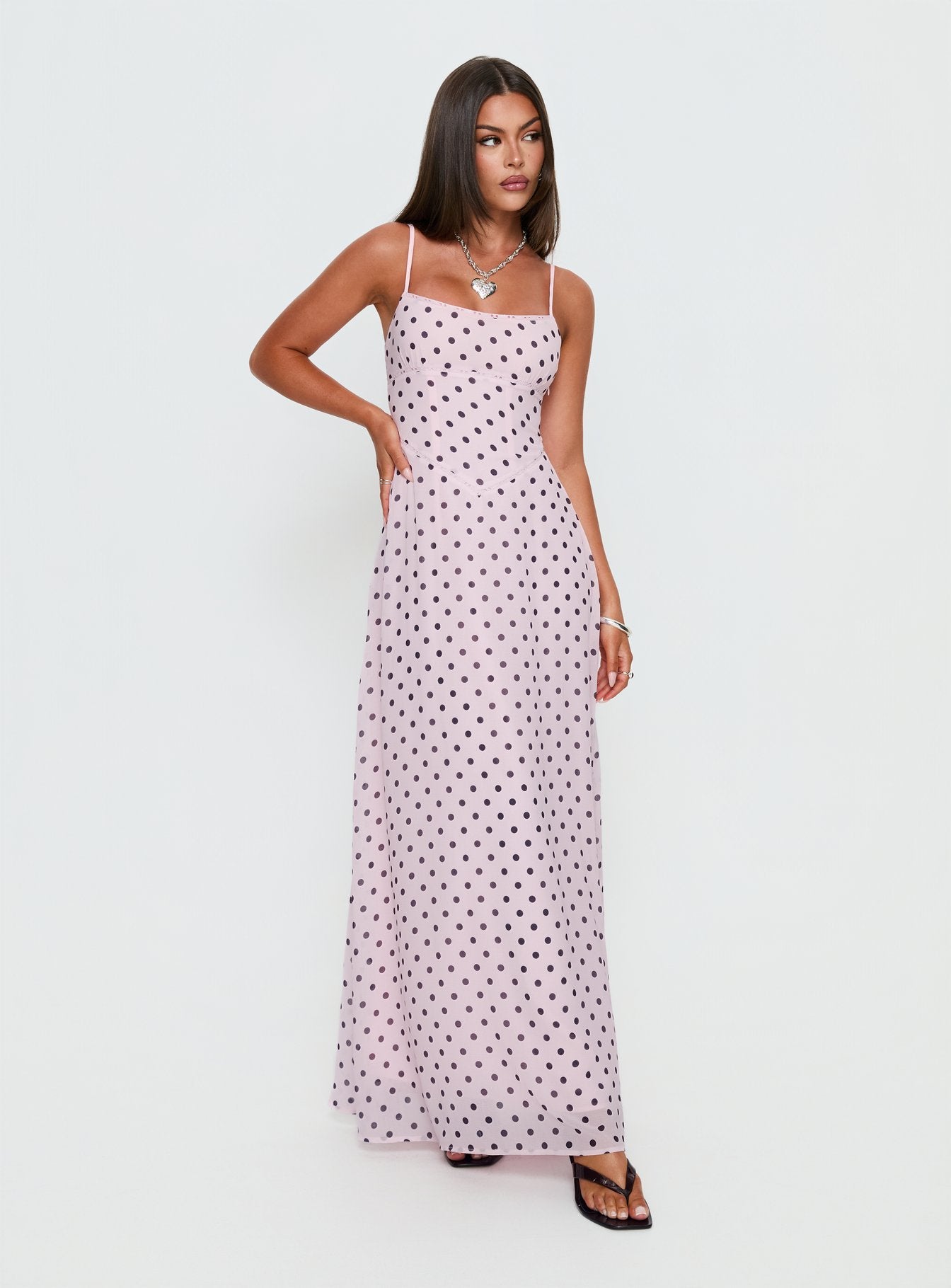 South of France Maxi Dress | Pink Polka Dot | Womens | Princess Polly Lower Impact South of France Maxi Dress | Pink Polka Dot | Womens | Princess Polly Lower Impact