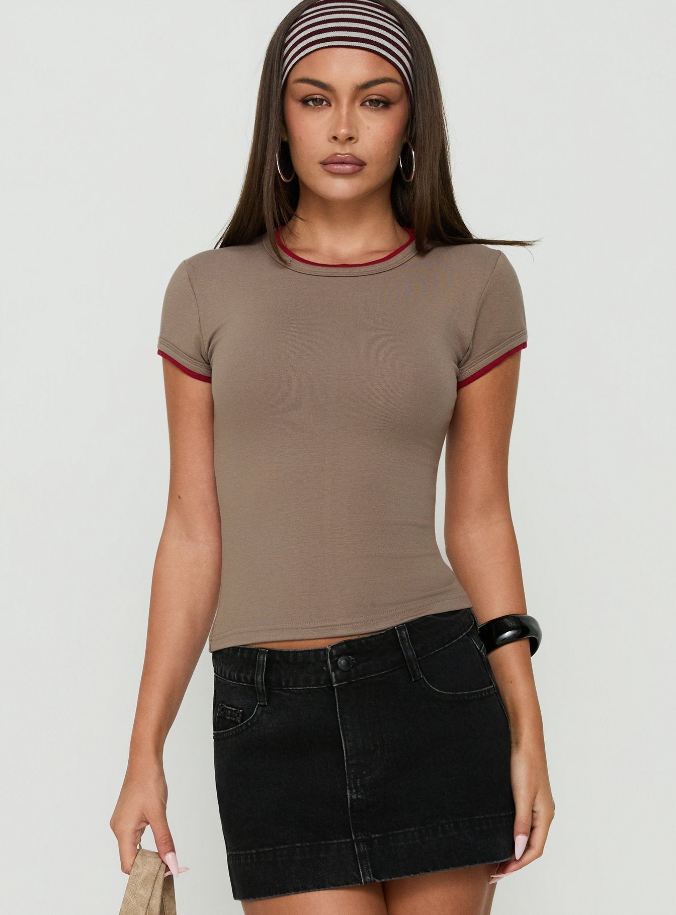 Capo Contrast Detail Longline Tee Beige