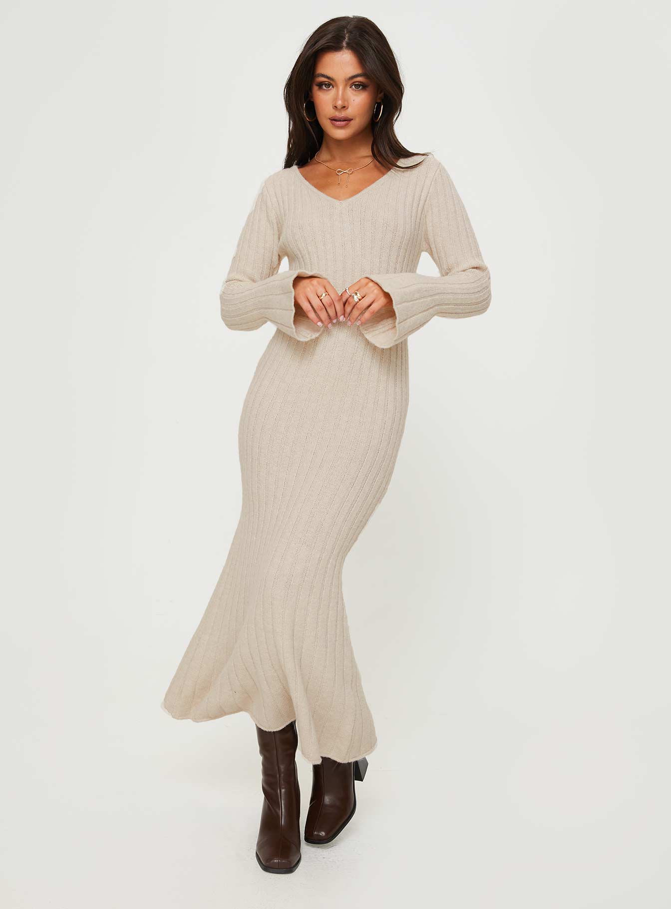 Larne long sleeve maxi dress beige