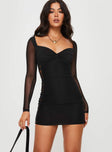 product Princess Polly Asymmetric Neckline  Alston Long Sleeve Mini Dress Black