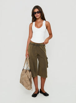 Harleah Wide Cargo Fleece Shorts Brown